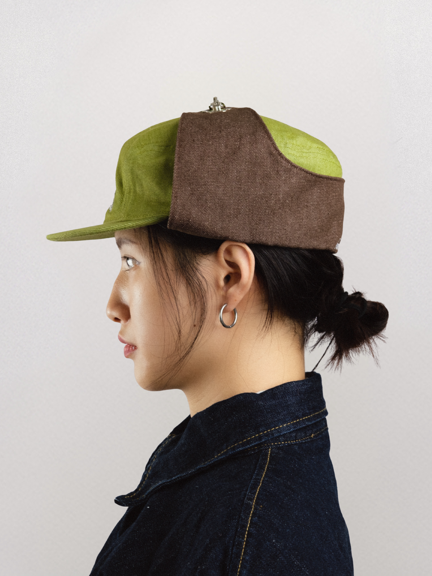 "Bennett" Denim Hat in Moss Green & Brown