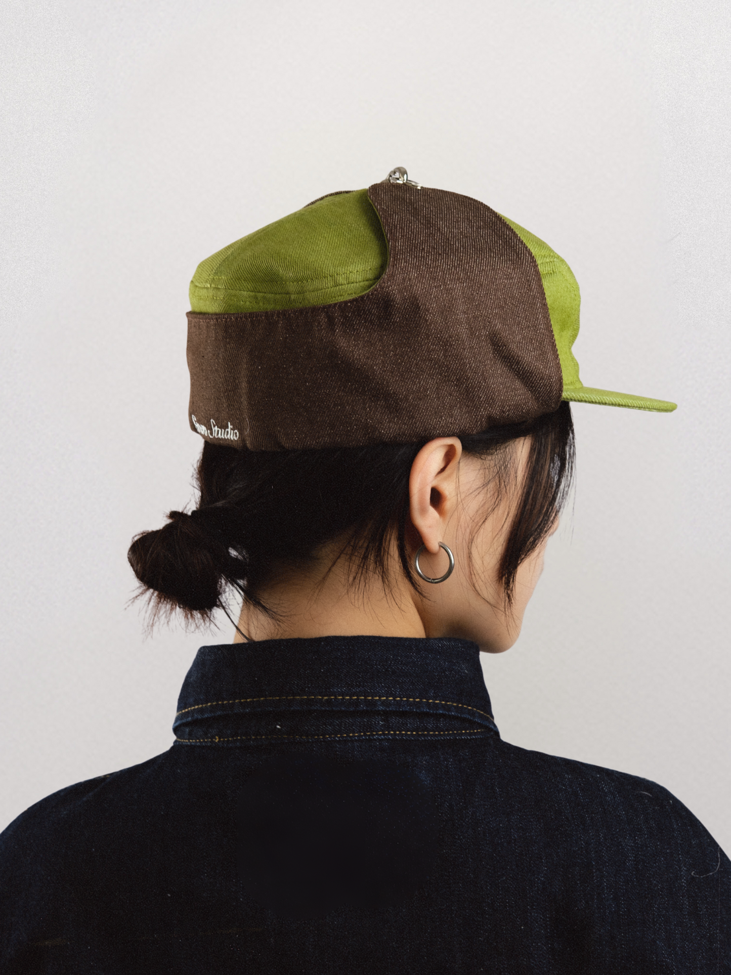 "Bennett" Denim Hat in Moss Green & Brown