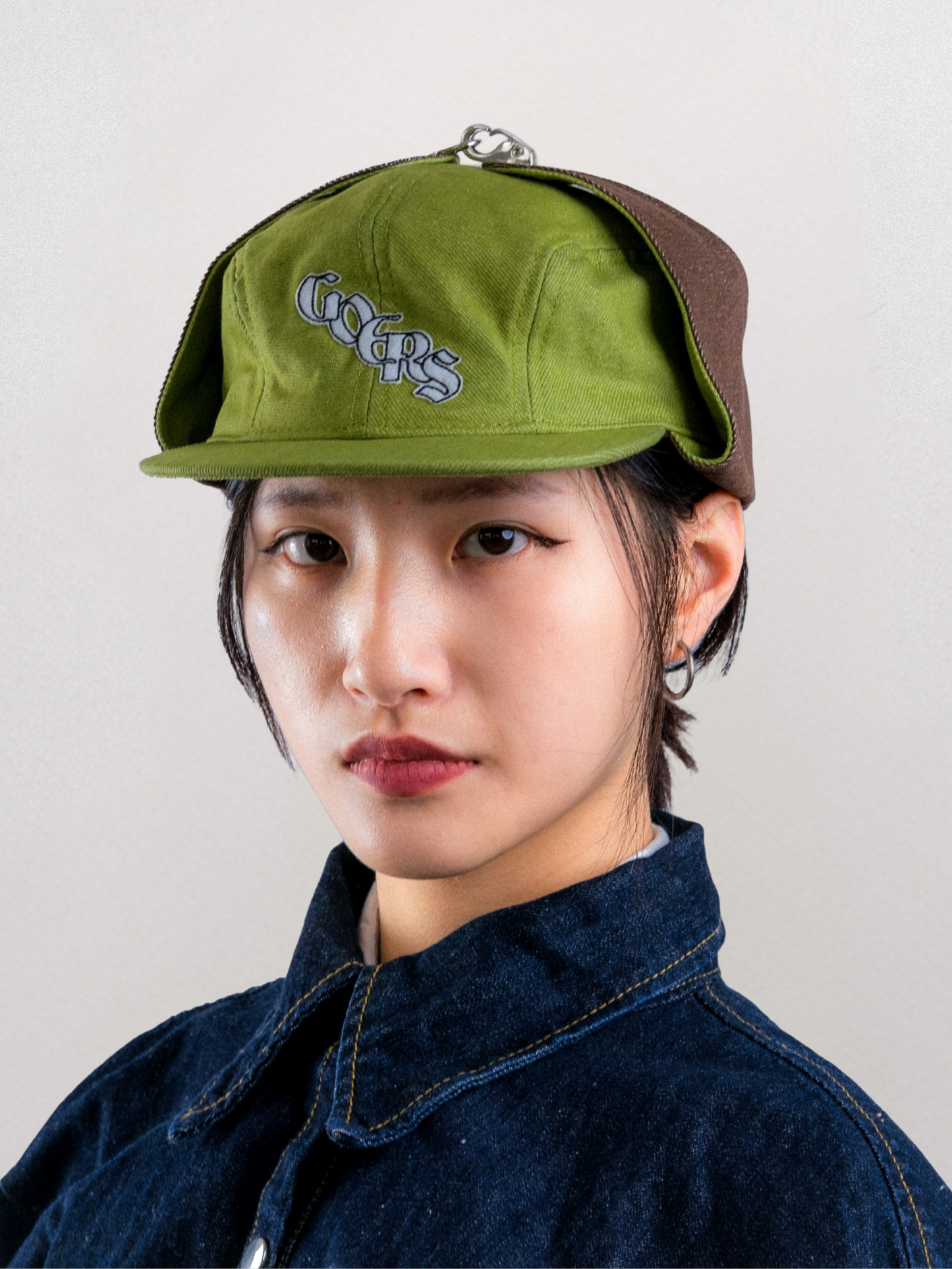 "Bennett" Denim Hat in Moss Green & Brown