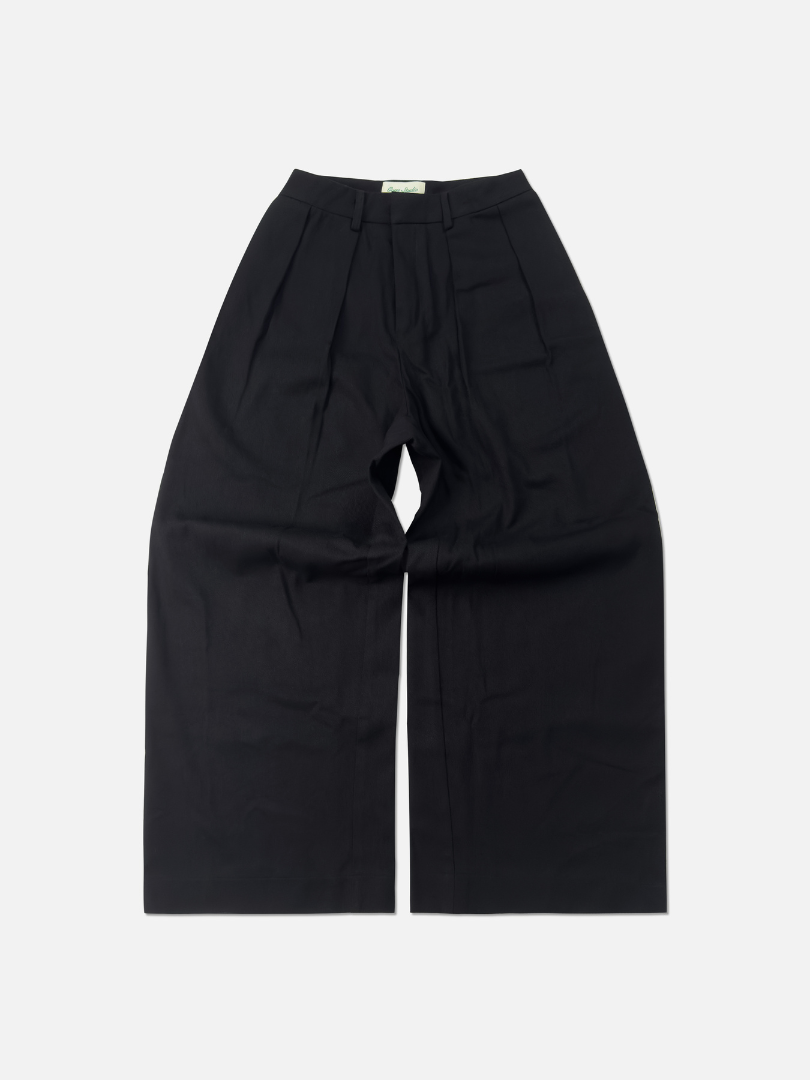 Denim Double Pleated Trousers in Black