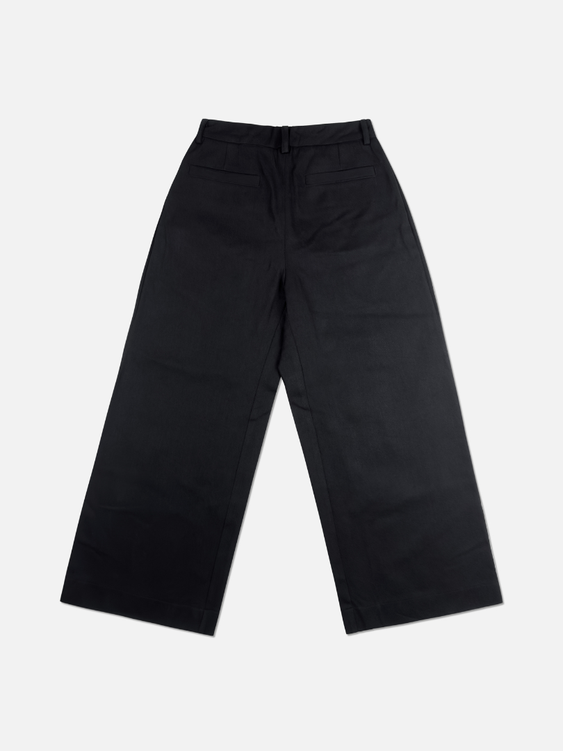 Denim Double Pleated Trousers in Black