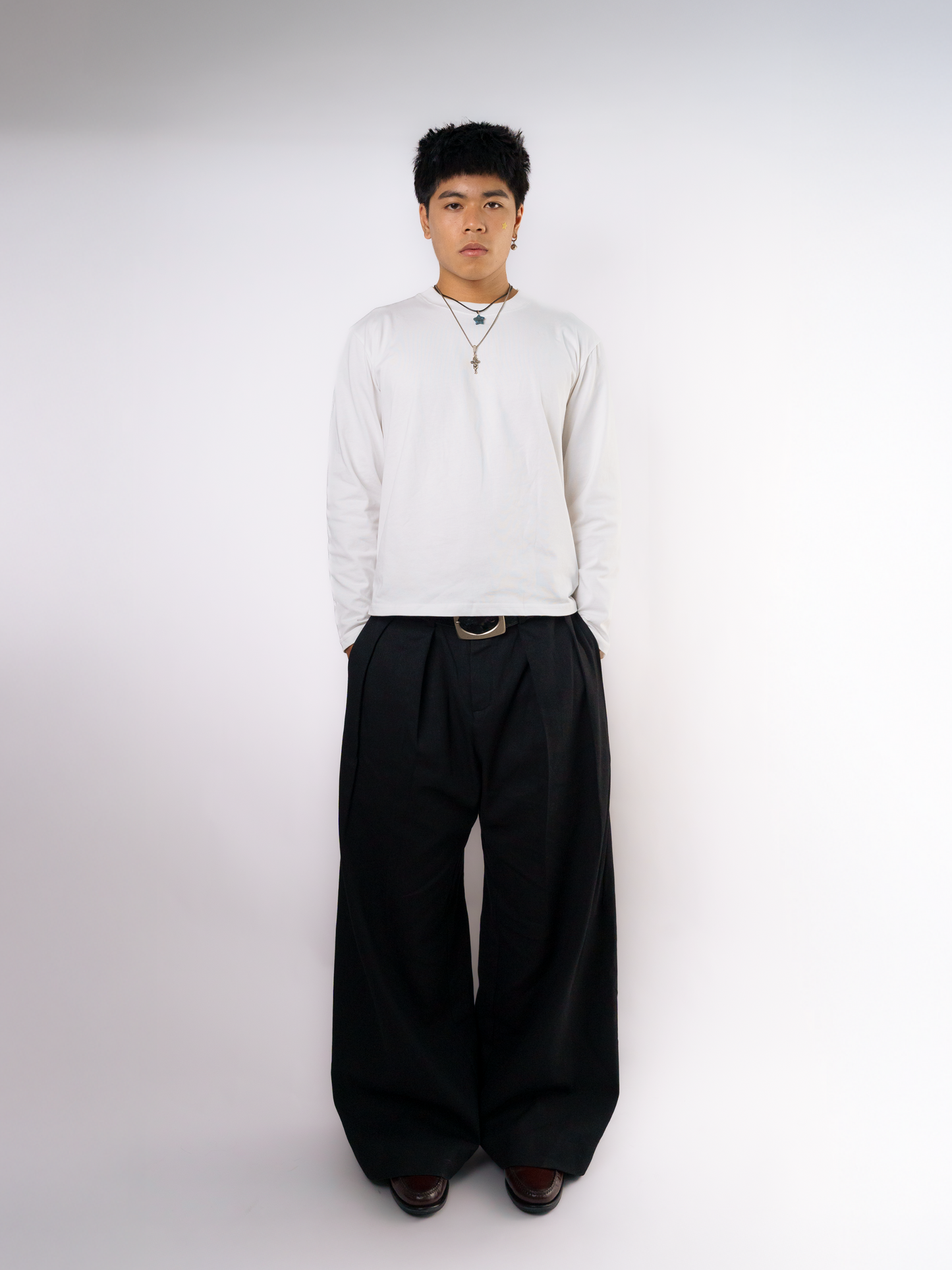 Denim Double Pleated Trousers Black