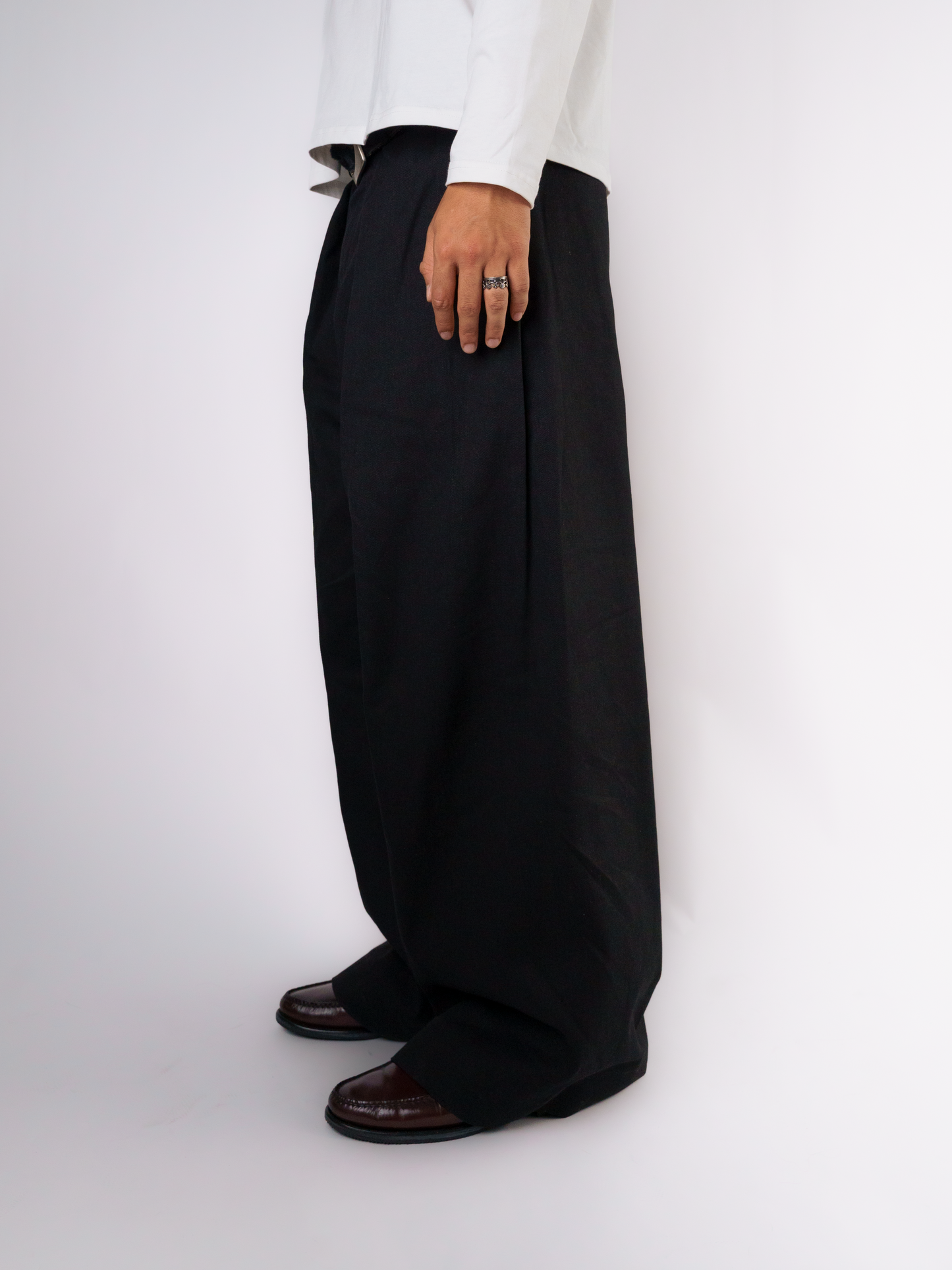 Denim Double Pleated Trousers Black