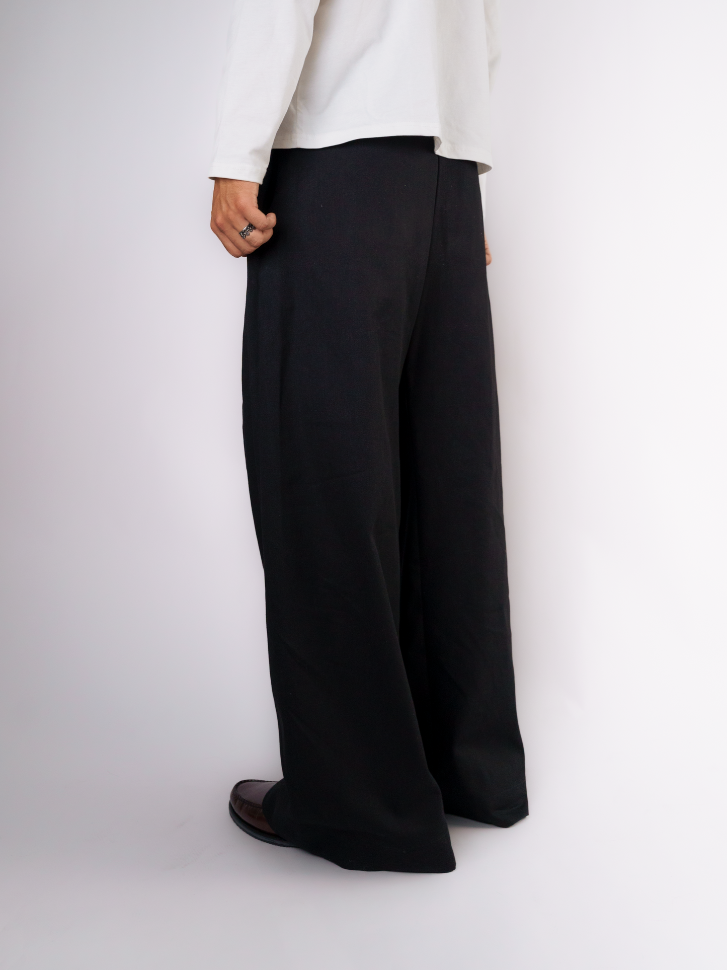 Denim Double Pleated Trousers Black