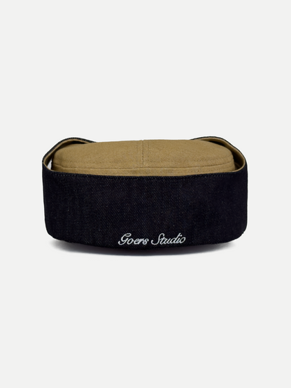 Bennett Denim Hat in Beige & Black