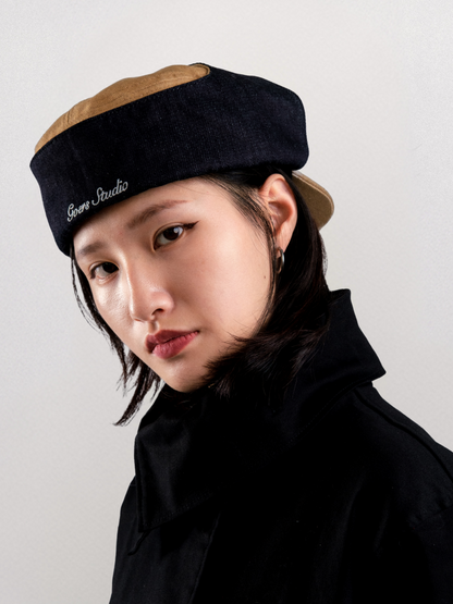 Bennett Denim Hat in Beige & Black