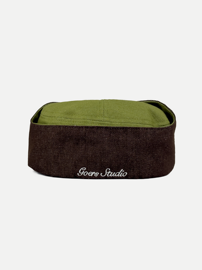 Bennett Denim Hat in Moss Green & Brown
