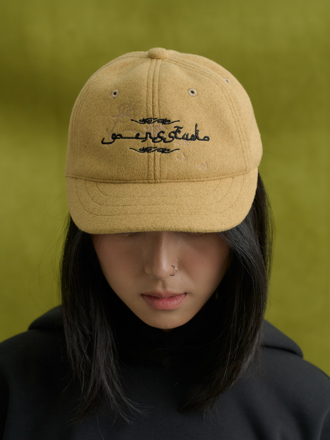 Flower Short Brim cap in Mustard Yellow