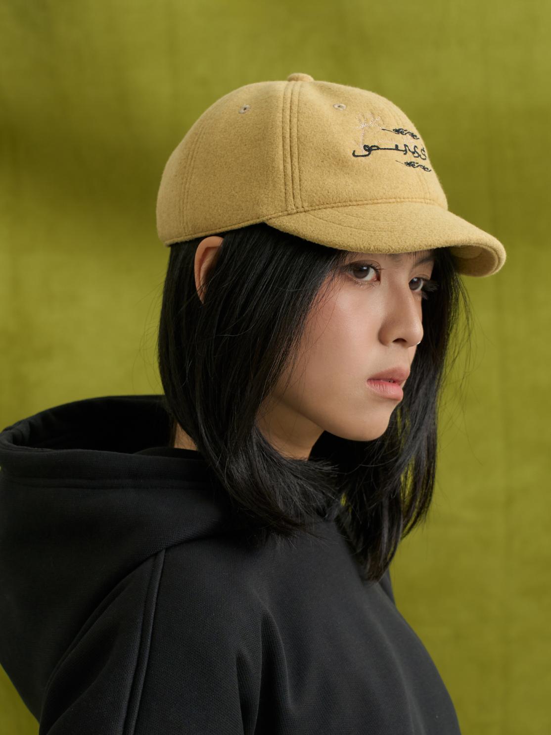 Flower Short Brim cap in Mustard Yellow