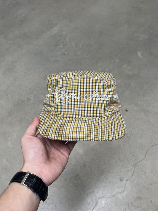Plaid Pillbox Cap in Yellow