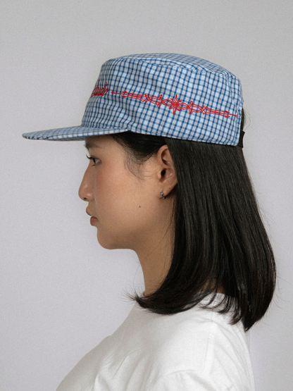 Plaid Pillbox Cap in Blue