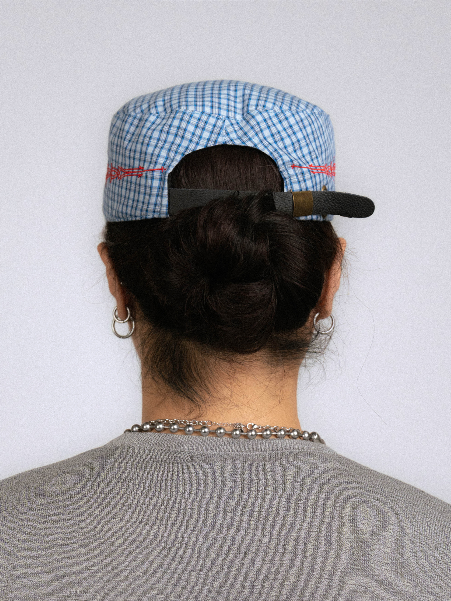 Plaid Pillbox Cap in Blue