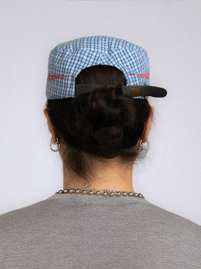 Plaid Pillbox Cap in Blue