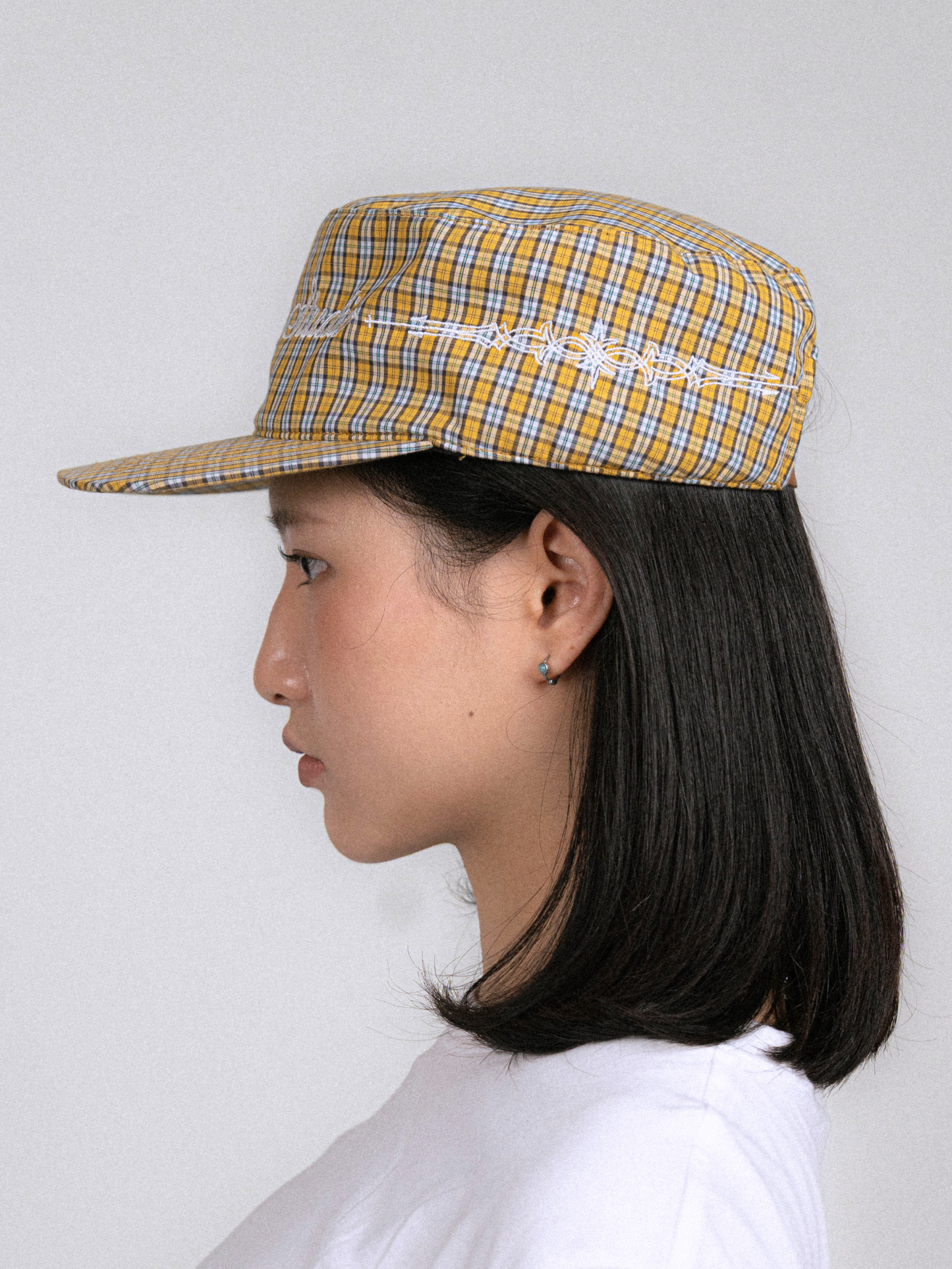 Plaid Pillbox Cap in Yellow