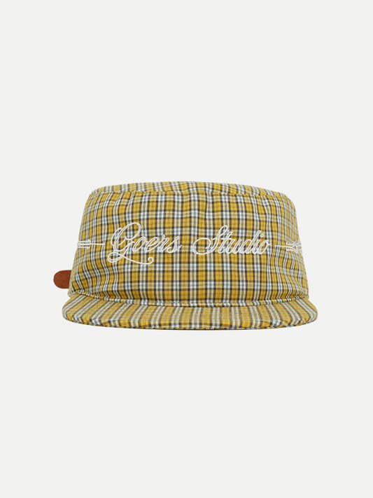 Plaid Pillbox Cap in Yellow