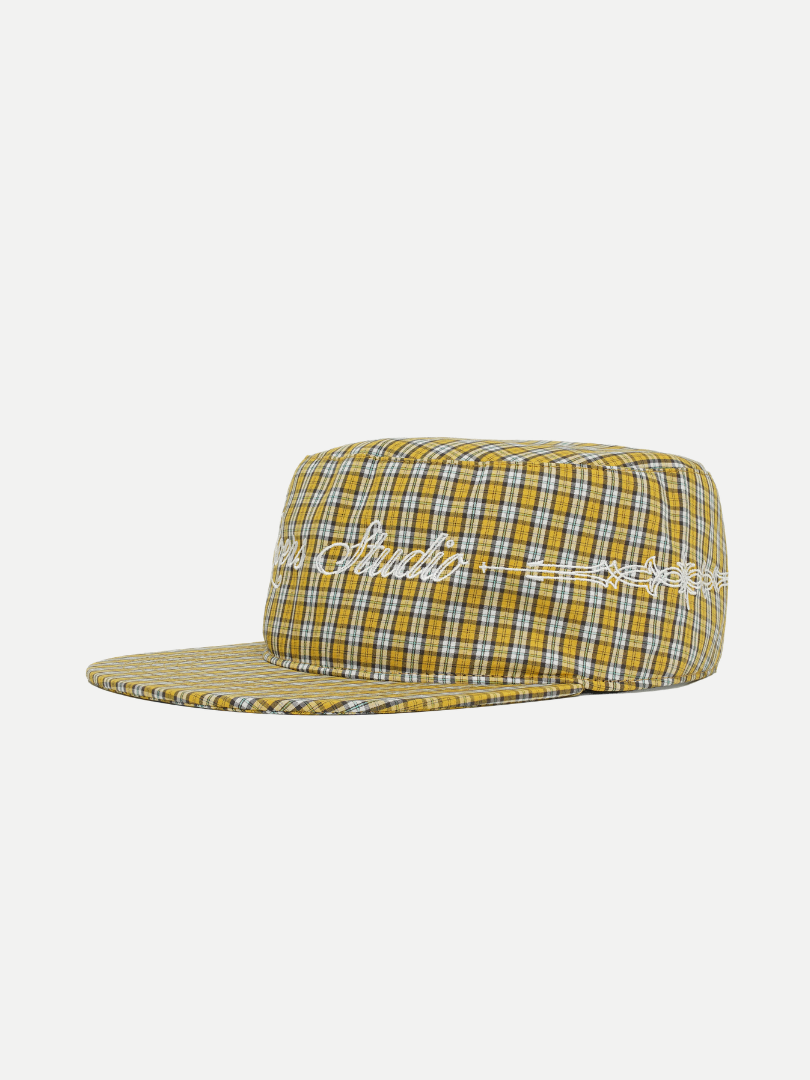 Plaid Pillbox Cap in Yellow