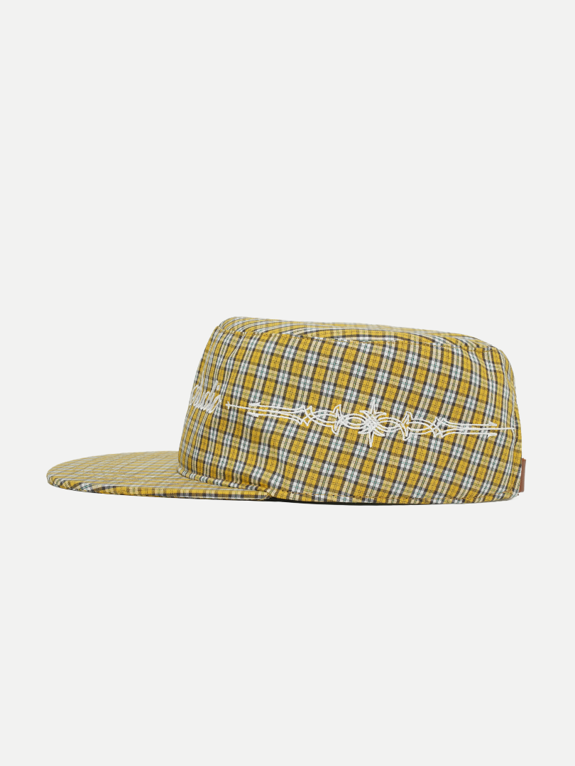 Plaid Pillbox Cap in Yellow