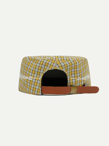 Plaid Pillbox Cap in Yellow