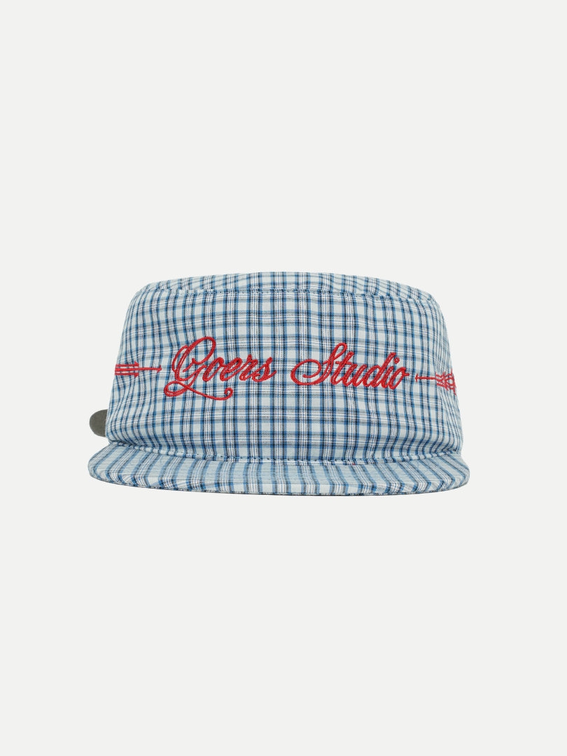 Plaid Pillbox Cap in Blue