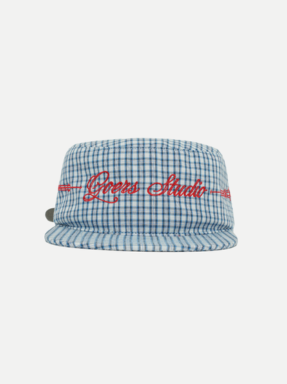 Plaid Pillbox Cap in Blue