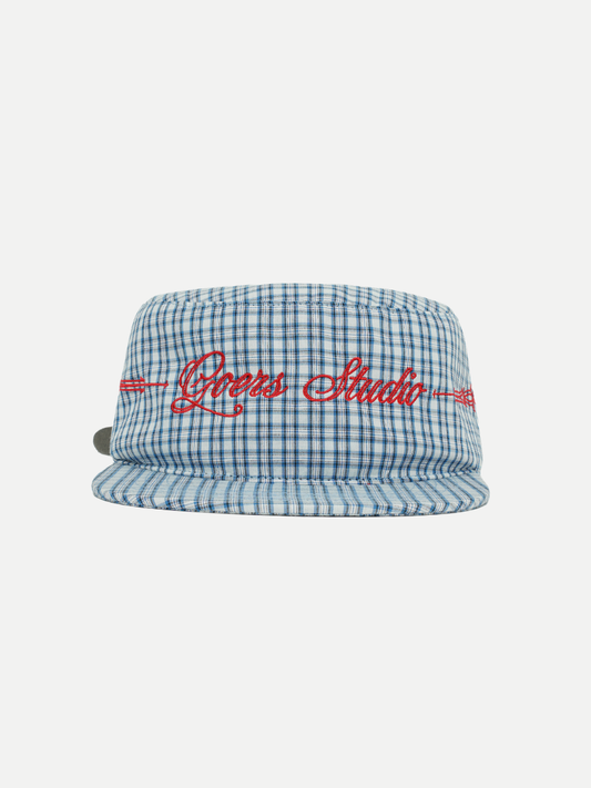 Plaid Pillbox Cap in Blue