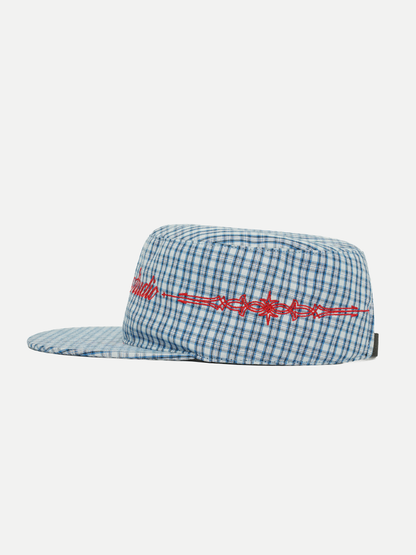 Plaid Pillbox Cap in Blue
