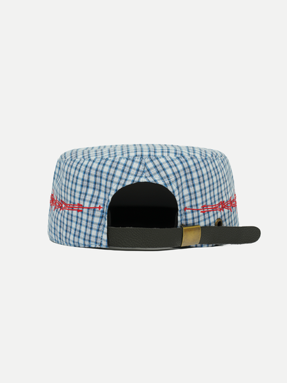 Plaid Pillbox Cap in Blue