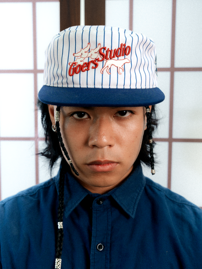 Love Painters Cap in White & Deep Blue Stripes