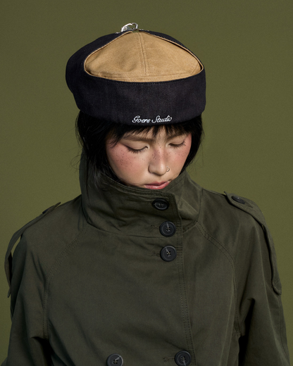 Bennett Denim Hat in Beige & Black