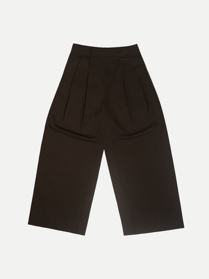 Double Pleated Trousers in Coffee Brown