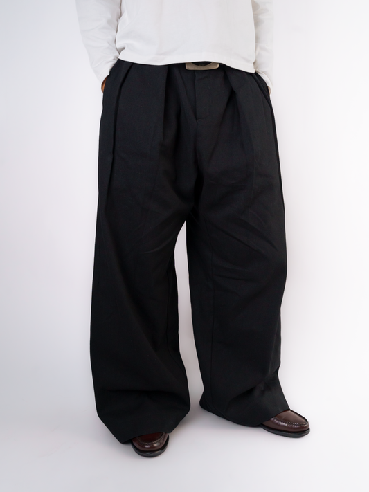 Denim Double Pleated Trousers Black