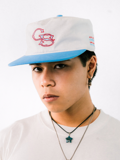 Signature Pillbox Cap in Blue & White