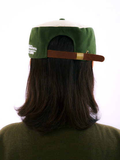 Signature Pillbox Cap in Moss & Beige
